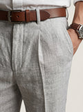 Men's White Linen Wide Leg Trousers – Relaxed Fit Pleated Pants with Pockets