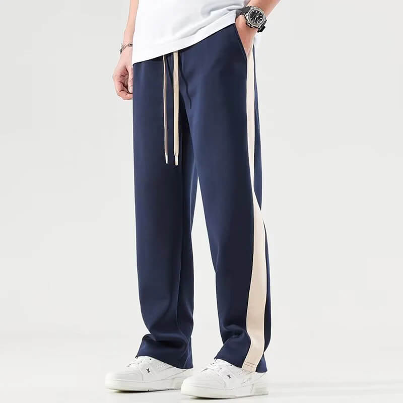 Men’s Relaxed Fit Colorblock Straight-Leg Pants – Lightweight Casual Wide Trousers