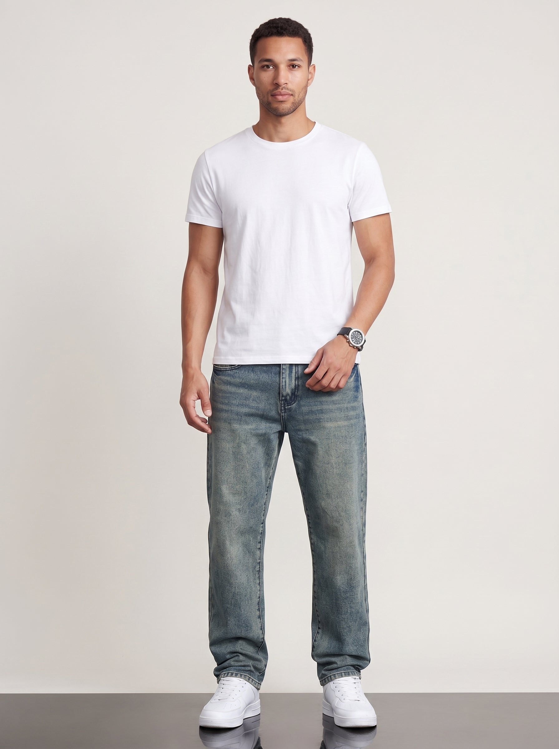 Marco | Relaxed Fit Straight Leg Washed Denim Jeans