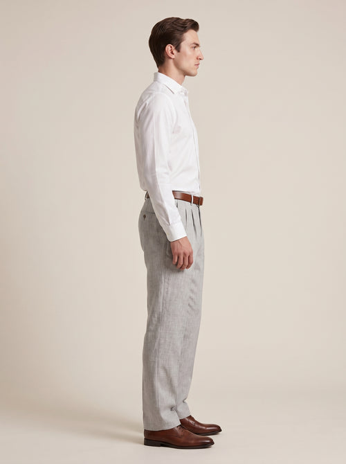 Men's White Linen Wide Leg Trousers – Relaxed Fit Pleated Pants with Pockets
